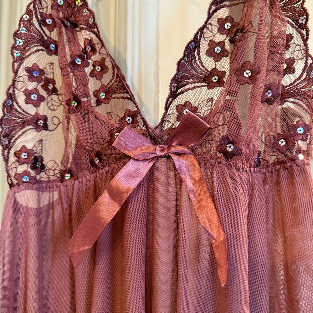 Sheer mauve pink lace babydoll lingerie dress🎀